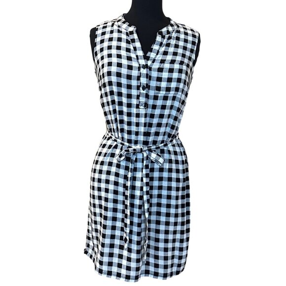 Women's Faded Glory Mini V-neck Dress Black & White Gingham Rayon Size S (4-6) - Picture 1 of 15